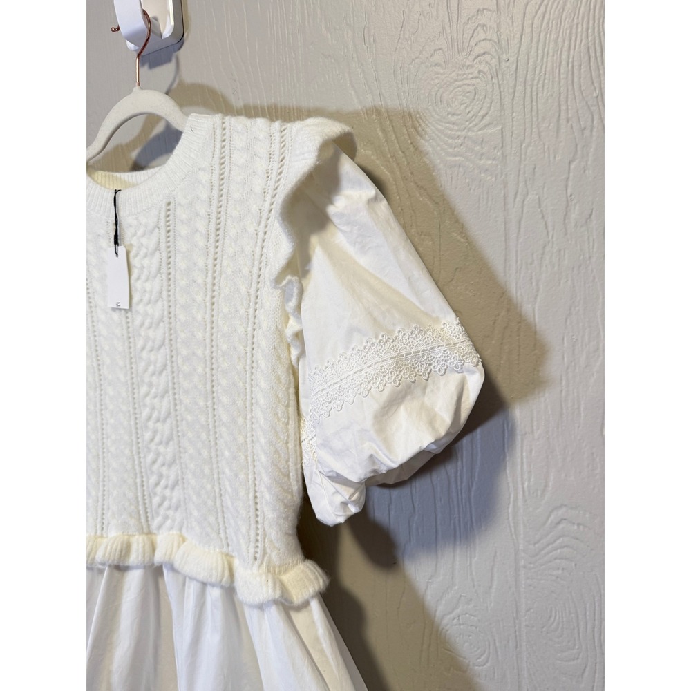 MABLE • NWT Ariana Sweater Bubble Skirt Mini Dress White Cable Knit Sz Medium - Picture 6 of 13